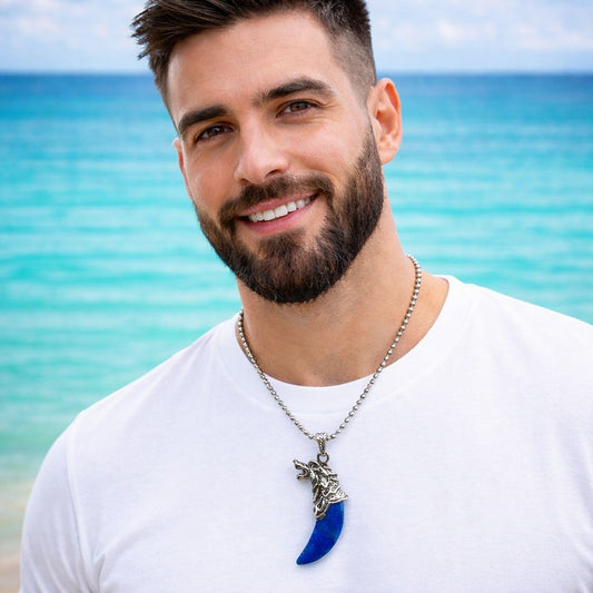 Cadena de acero y dije de lapislazuli