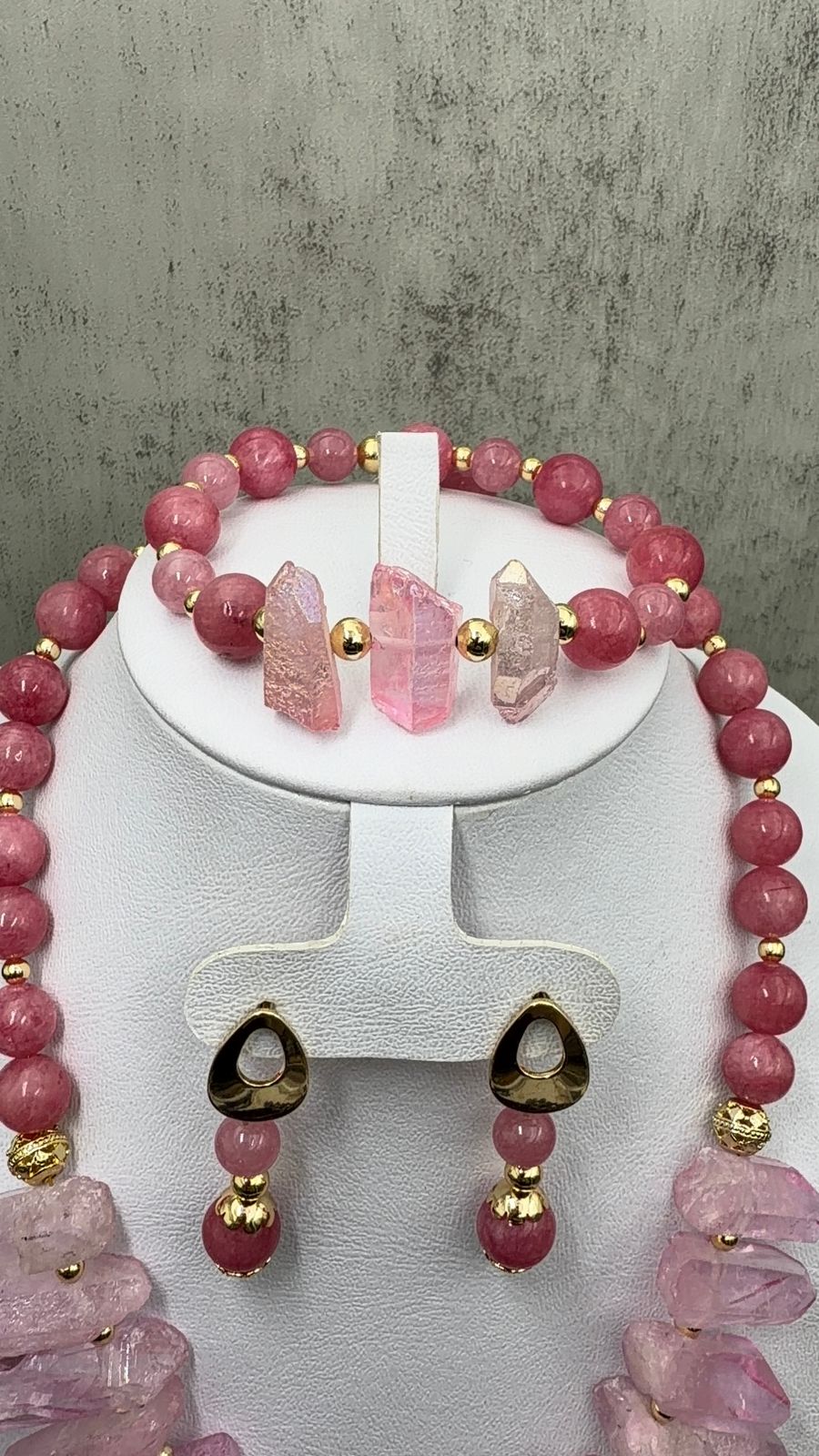 Juego de puntas de cuarzo rosa, ágatas rosas, dije se agata con druzy y dije de chapa