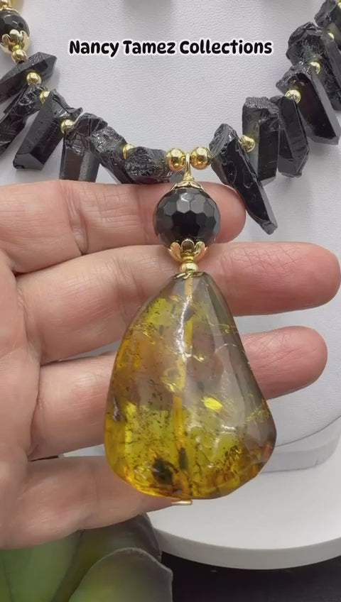 Juego de ámbar tallada en forma de flor 3D