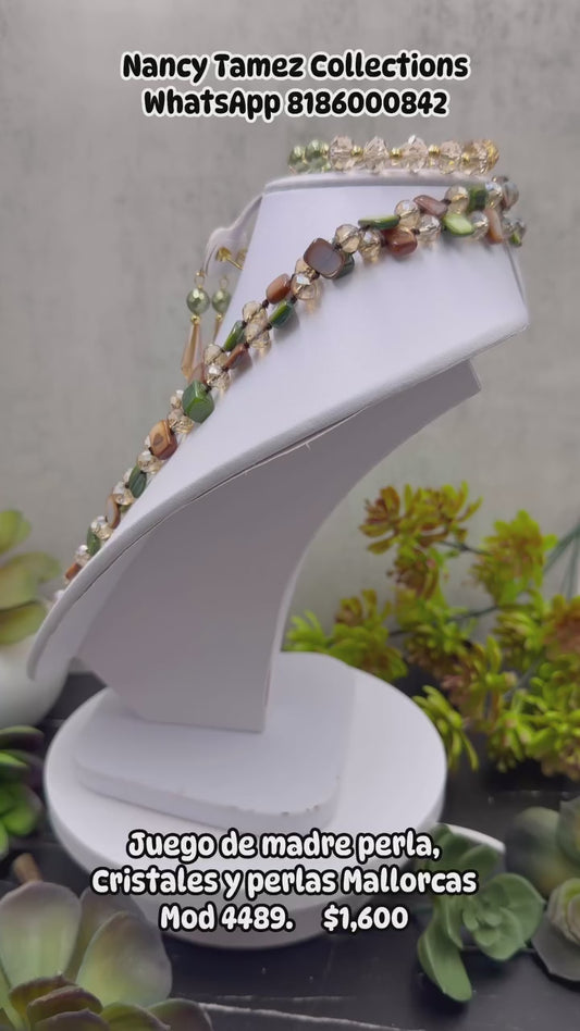 Juego de madre perla, cristales y perlas Mallorcas